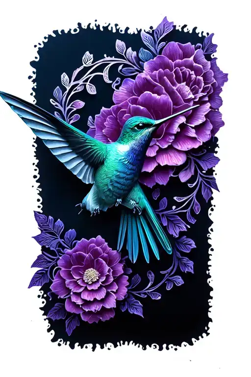 floral lace with hummingbird flying tattoo design idea