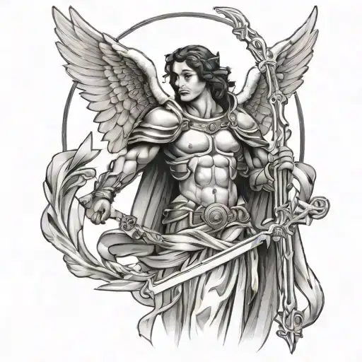 Archangel Raphael holding staff tattoo design idea