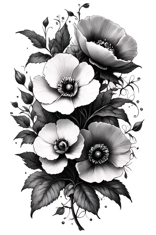 buttercup flowers, poppy & orchid vine wrapping tattoo design idea