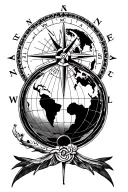 long trips around the world, joy, first love, loss, hurt compass tattoo design idea