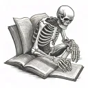 skeleton reading a book open in front tattoo design idea