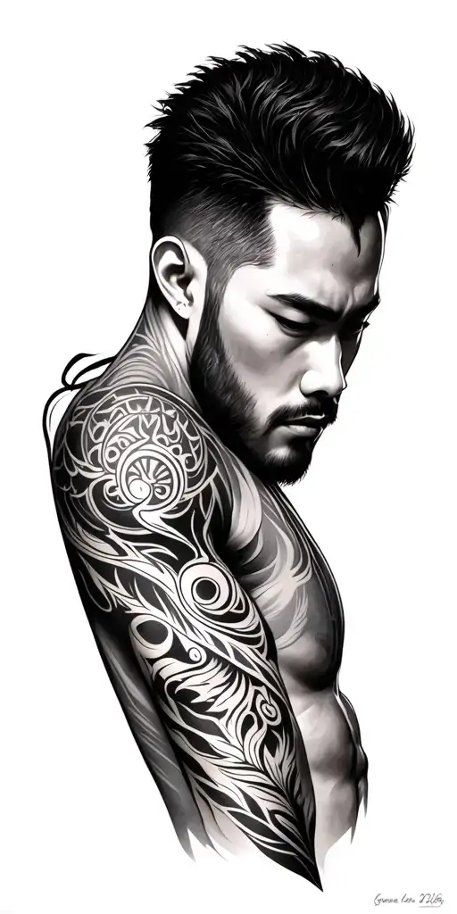 full sleeve gemini man with filipino tribal tatoo tattoo design idea
