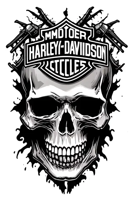skull and harley davidson emblem, creepy  tattoo design idea