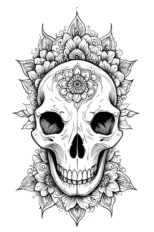 animal skull and mandala design incorporating elements tattoo design idea