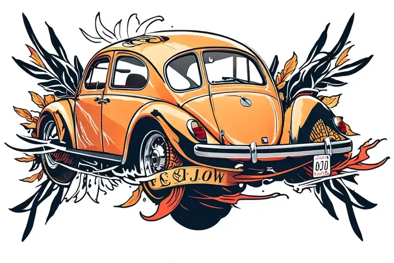 Volkswagen Beetle car drifting tattoo design idea