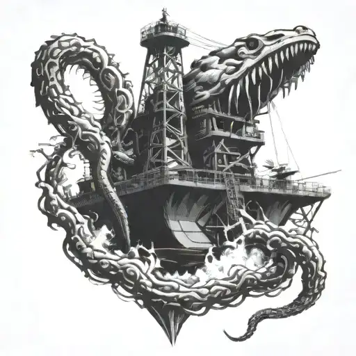 kraken attacking oil rig tattoo design idea