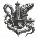 kraken attacking oil rig tattoo design idea