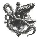 kraken attacking oil rig tattoo design idea