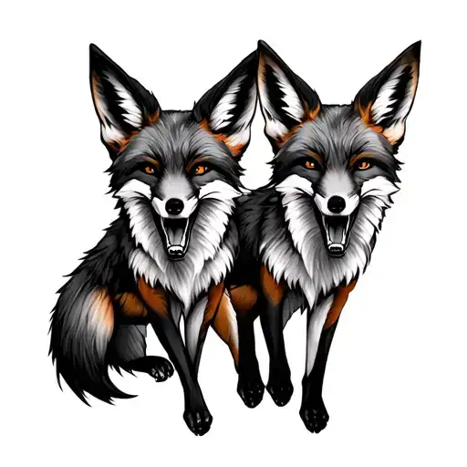 two foxes one snarling and one calm  tattoo design idea