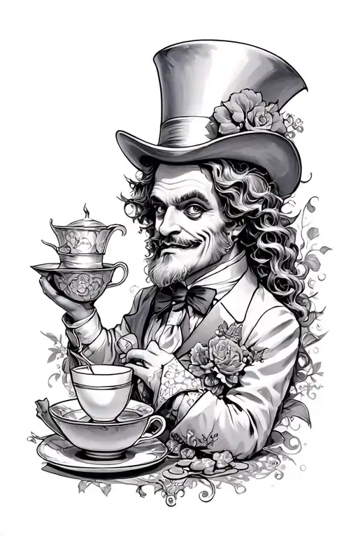 mad hatter tea party with monsters tattoo design idea