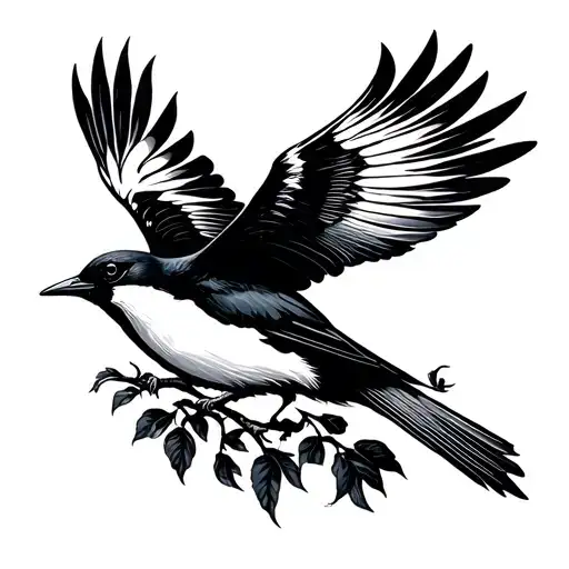 magpie flying tattoo design idea