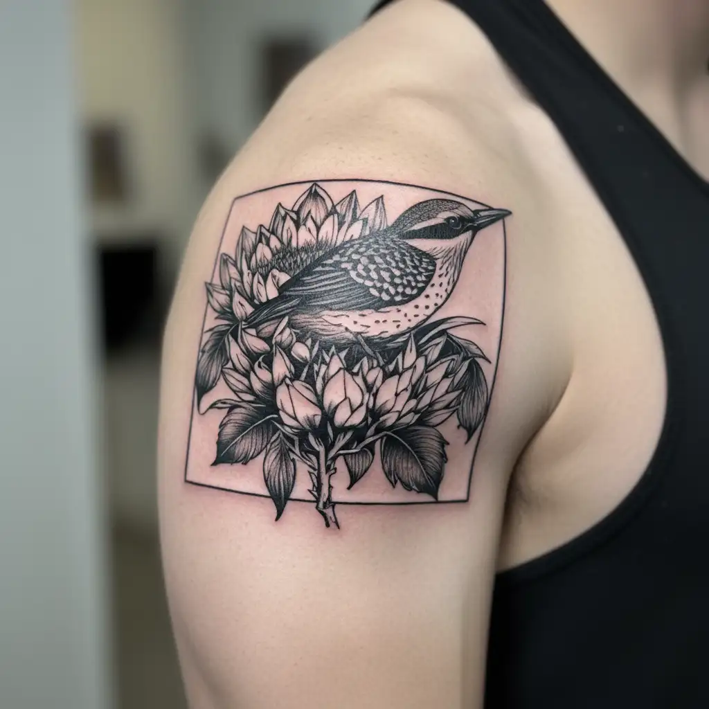 king protea becoming a nest for baby woodland kingfishers  tattoo design idea