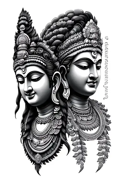 3 pieces of 3 gods buddha shiva and theyyam gulikan face mask tattoo design idea