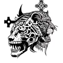 Aztec tribal tattoos with skulls, crosses and jaguar warrior made with AI tattoo design idea