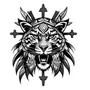Aztec tribal tattoos with skulls, crosses and jaguar warrior made with AI tattoo design idea