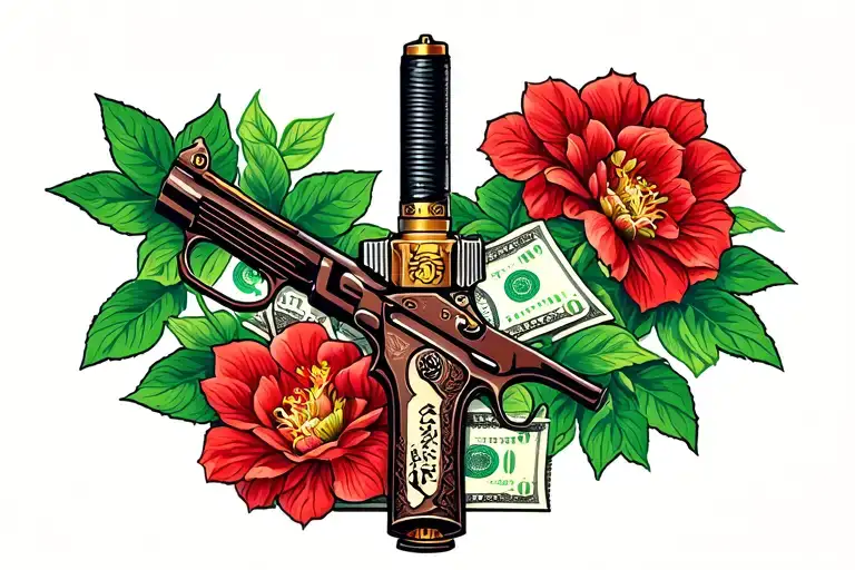 pablo escobar money Cocain and weapon  tattoo design idea