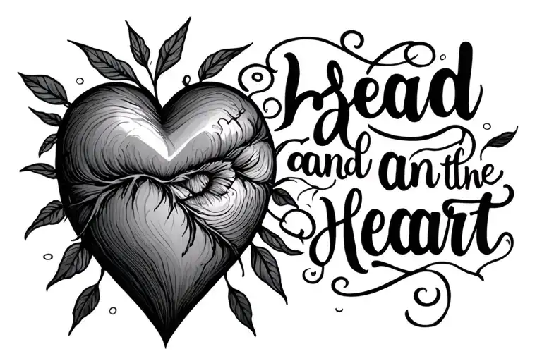 the head and the heart in words fine line tattoo design idea