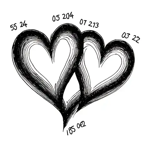 4 hearts with dates 05 24 2014, 01 17 2020, 01 18 2021, 05 23 2022 all connecting tattoo design idea