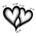 4 hearts with dates 05 24 2014, 01 17 2020, 01 18 2021, 05 23 2022 all connecting tattoo design idea
