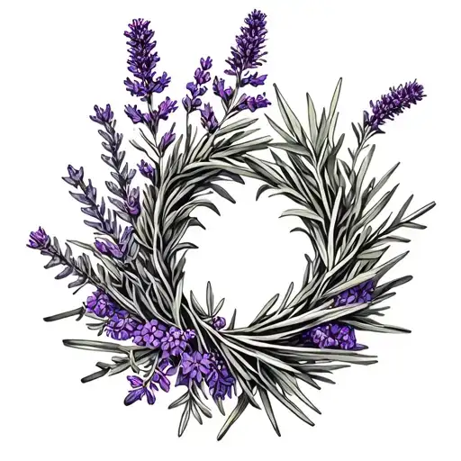 lavender, rosemary, vervain and mugwort wreath tattoo design idea