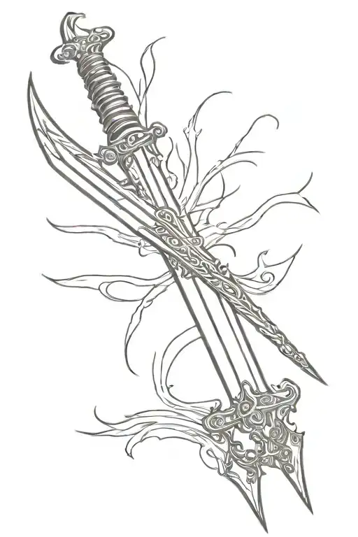 single longsword with single wing open tattoo design idea