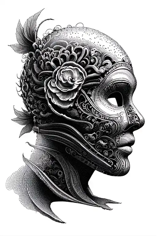 mask shell reconstruction abandonment fear courage success doubt pretense audacity lack tragedy tattoo design idea