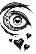 evil eye and full moon cycle and three small black hearts tattoo design idea