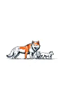 Fine features, white wolf and orange equal with bluish black wolf with their 2 to 3 cubs tattoo design idea