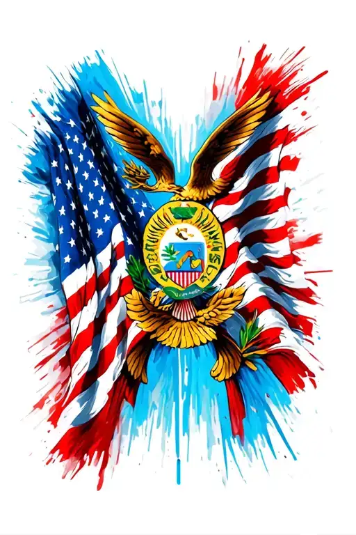 Guatemalan flag intertwined with American flag tattoo design idea