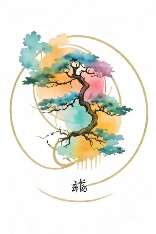 enso circle with bonsai tree tattoo design idea