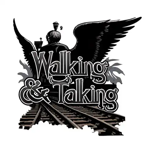 "Walking & Talking" train tracks and angel wings tattoo design idea