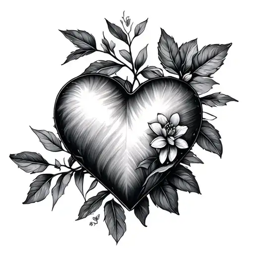 "Heart" Floral with Jade Plant Leaves tattoo design idea
