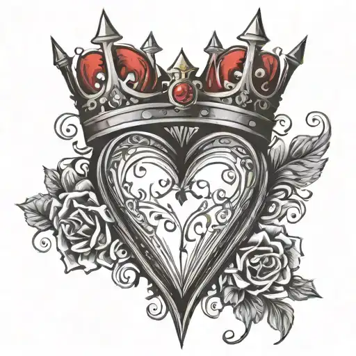 a drawn heart + 7 + red K + crown tattoo design idea