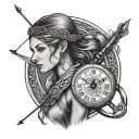 female archer, pocket watch, celtic tattoo design idea