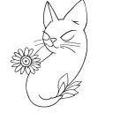 black cat with white nose and forehead, lizard, daisy tattoo design idea
