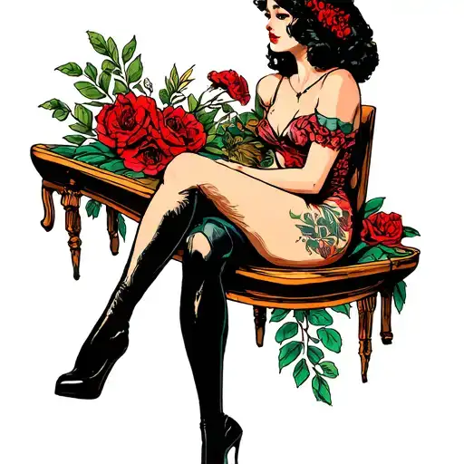 amy Whinehouse pin up girl sitting tattoo design idea