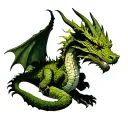 moss dragon on the back with tail lying on right rib and head on left bicep tattoo design idea