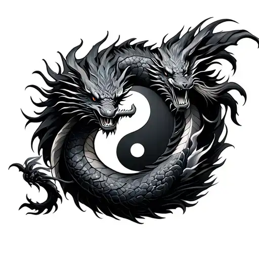 2 dragon yin yang symbol formed one god tattoo design idea