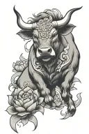 angry bull With lotus flower intertwined tattoo design idea