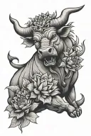 angry bull With lotus flower intertwined tattoo design idea
