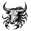 a bulls head mashed with a scorpion surrounded tattoo design idea