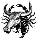 a bulls head mashed with a scorpion surrounded tattoo design idea