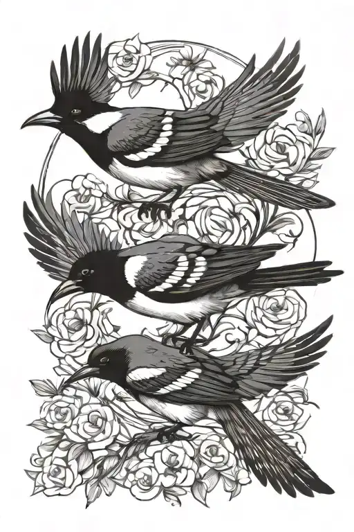 simple two magpies flying together representing the client's tattoo design idea