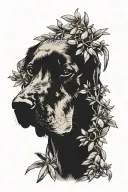lab dog portrait hidden within an olive tree inside tattoo design idea