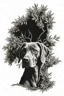 lab dog portrait hidden within an olive tree inside tattoo design idea