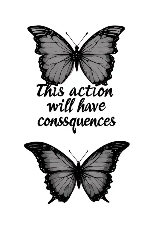 quote saying "this action will have consequences" and a butterfly  tattoo design idea
