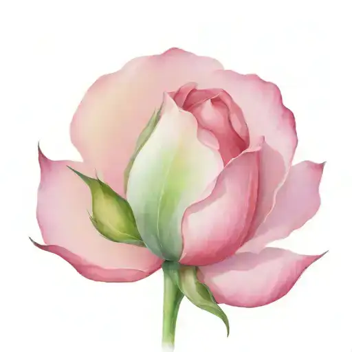 barely open rosebud with stem a leaf and a couple of droplets  tattoo design idea