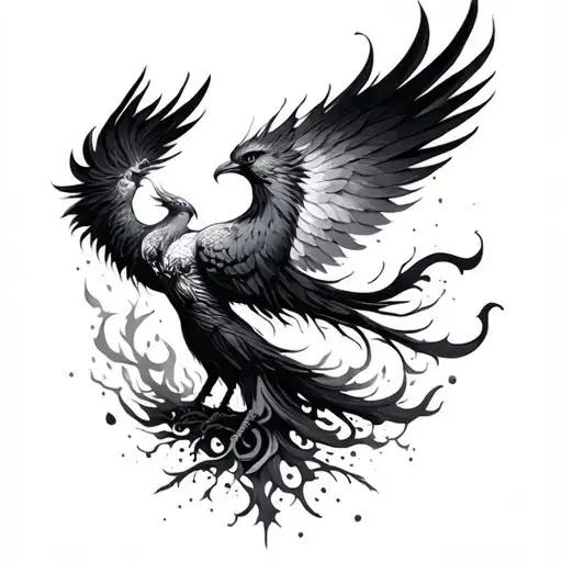 feminine phoenix rising from the ashes tattoo design idea