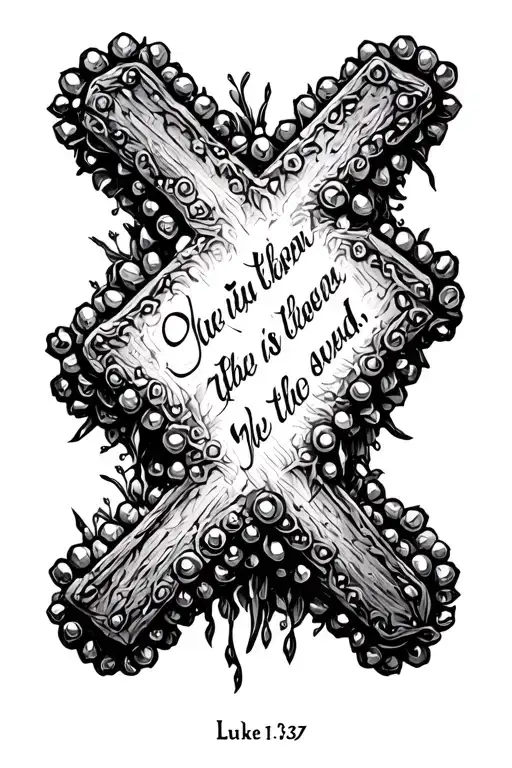 cross made of nails that says Luke 1:37 bible verse tattoo design idea