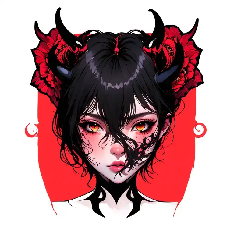 Girl demon face emerging tattoo design idea